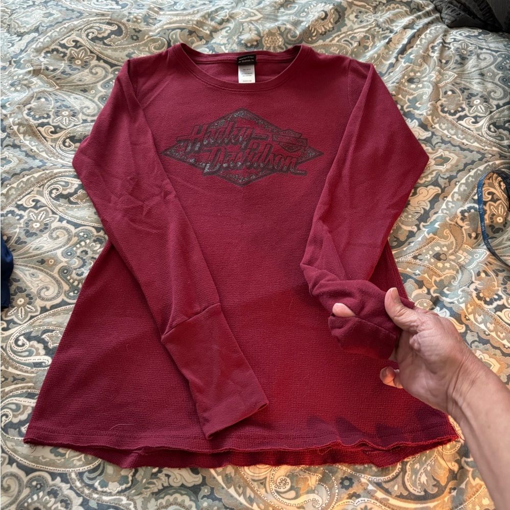 Women’s medium Harley Davidson thermal (wine colored) with thumb holes.